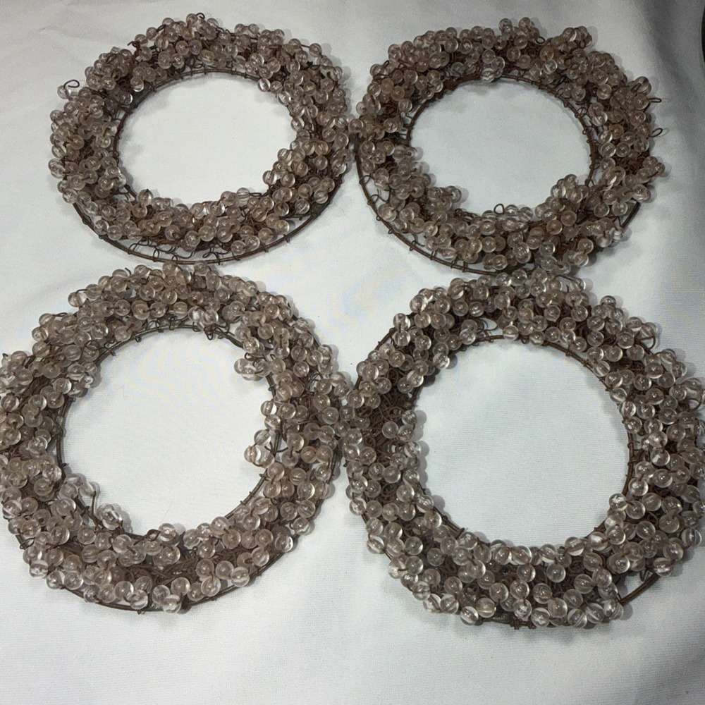 VTG Wire & Bead Decor Woven Blush Opaque Color 3" Wreath Ornament or Candle Base